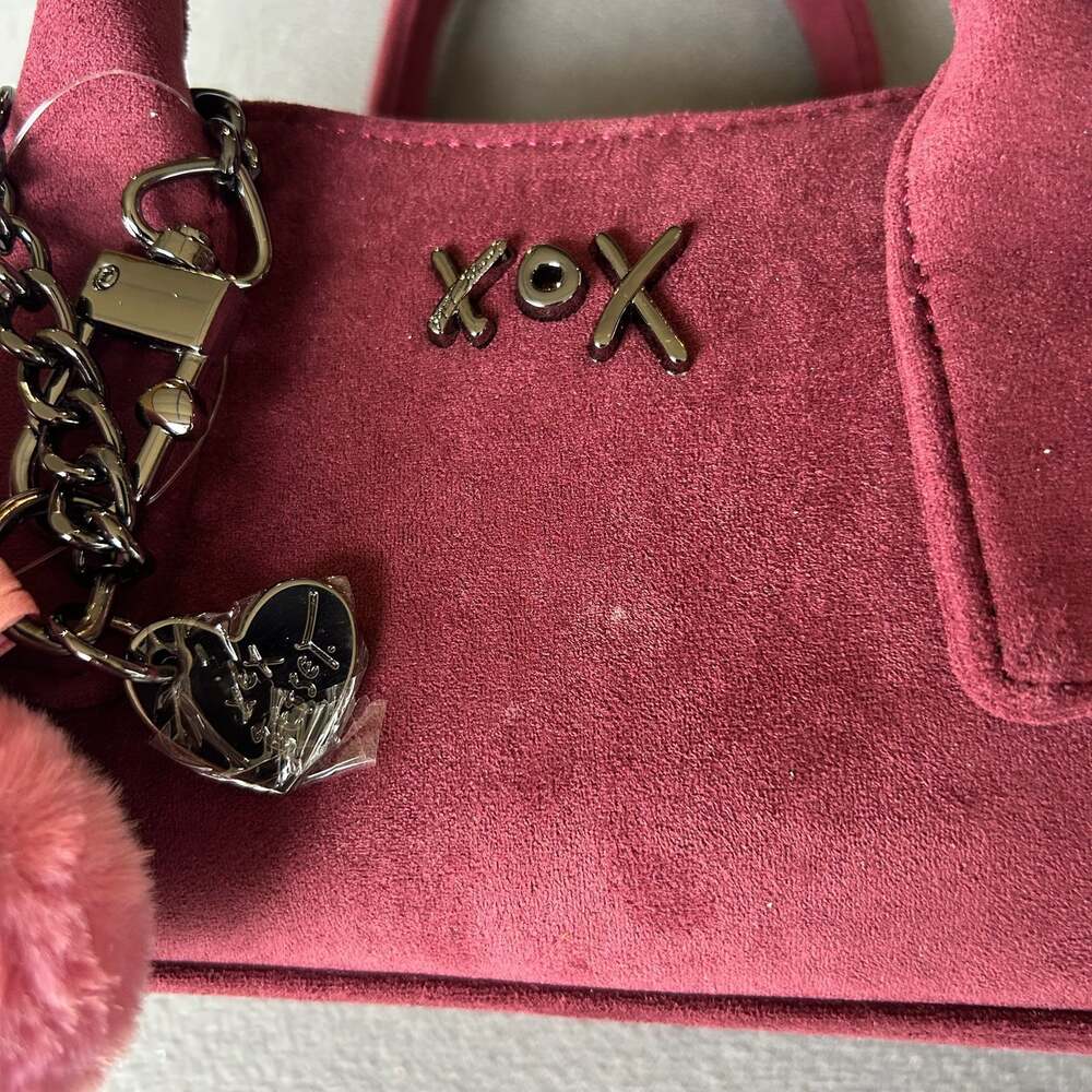 Betsey Johnson XOXO Faux Suede Mini Satchel with Heart Pom Charm - Picture 5 of 8